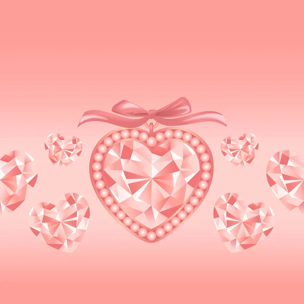 Безшовний візерунок з рожевими кришталевими сердечками для постільної білизни — стоковий вектор