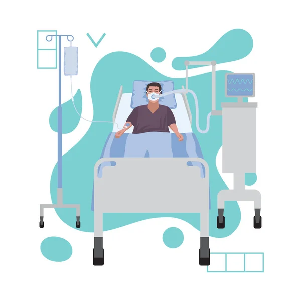 Patiënt op de intensive care met een ventilator. Abstracte patroon — Stockvector