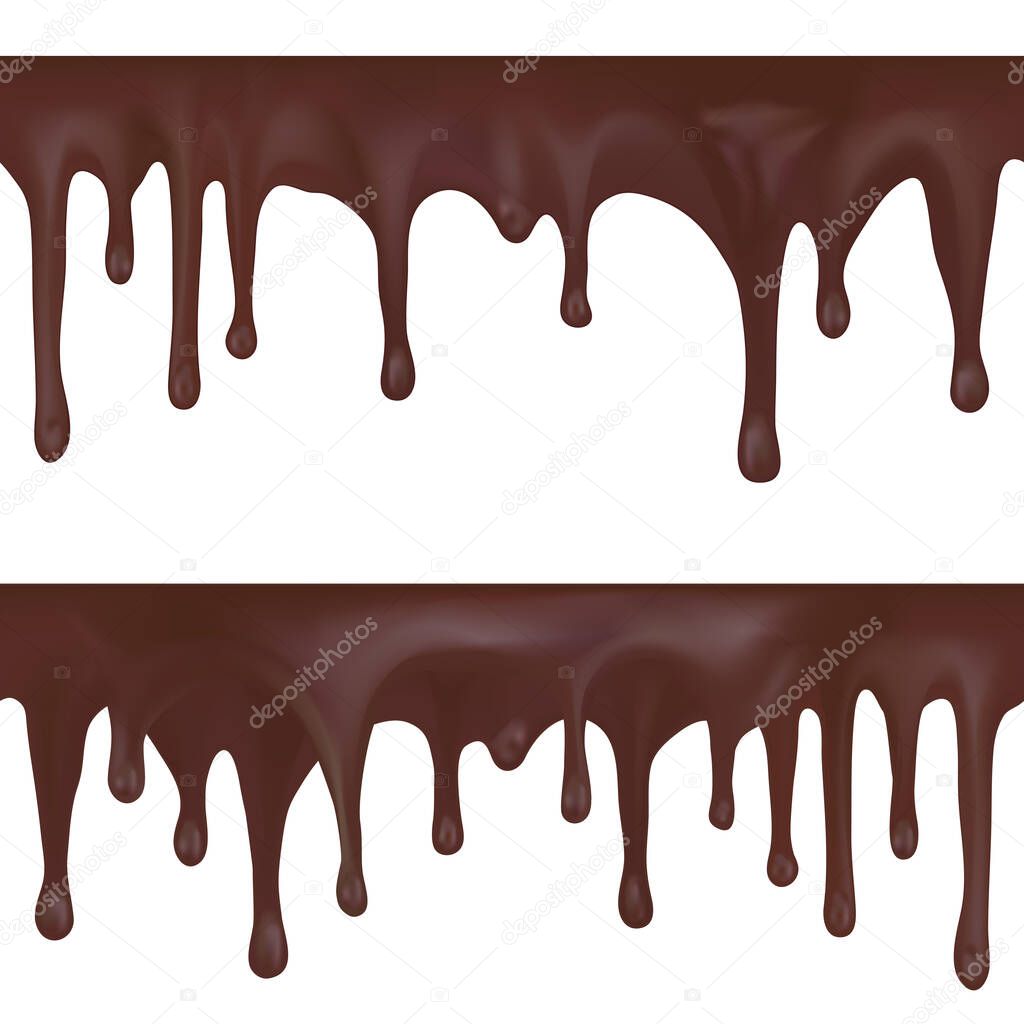 Seamless border of dripping melted chocolate, dropping liquid cocoa