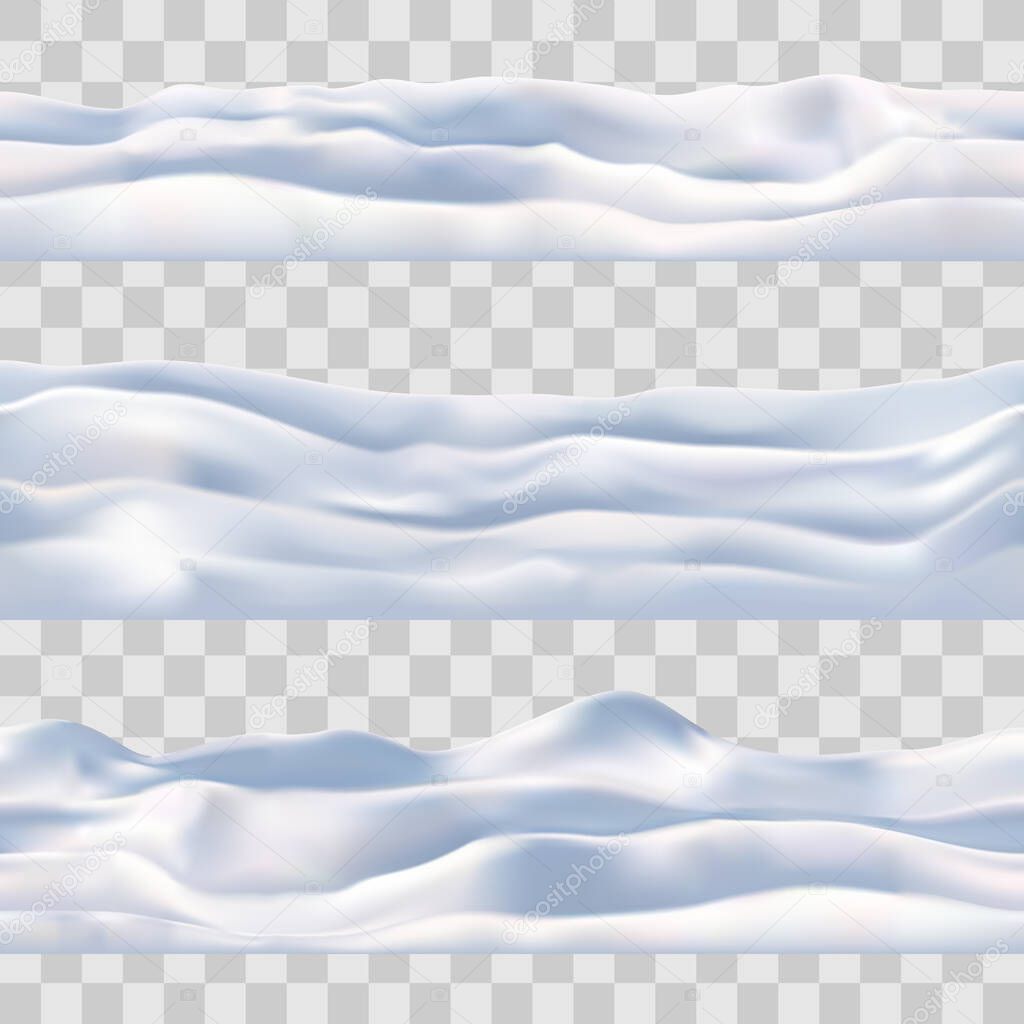 Snow seamless borders set. Snowdrift vectors elements