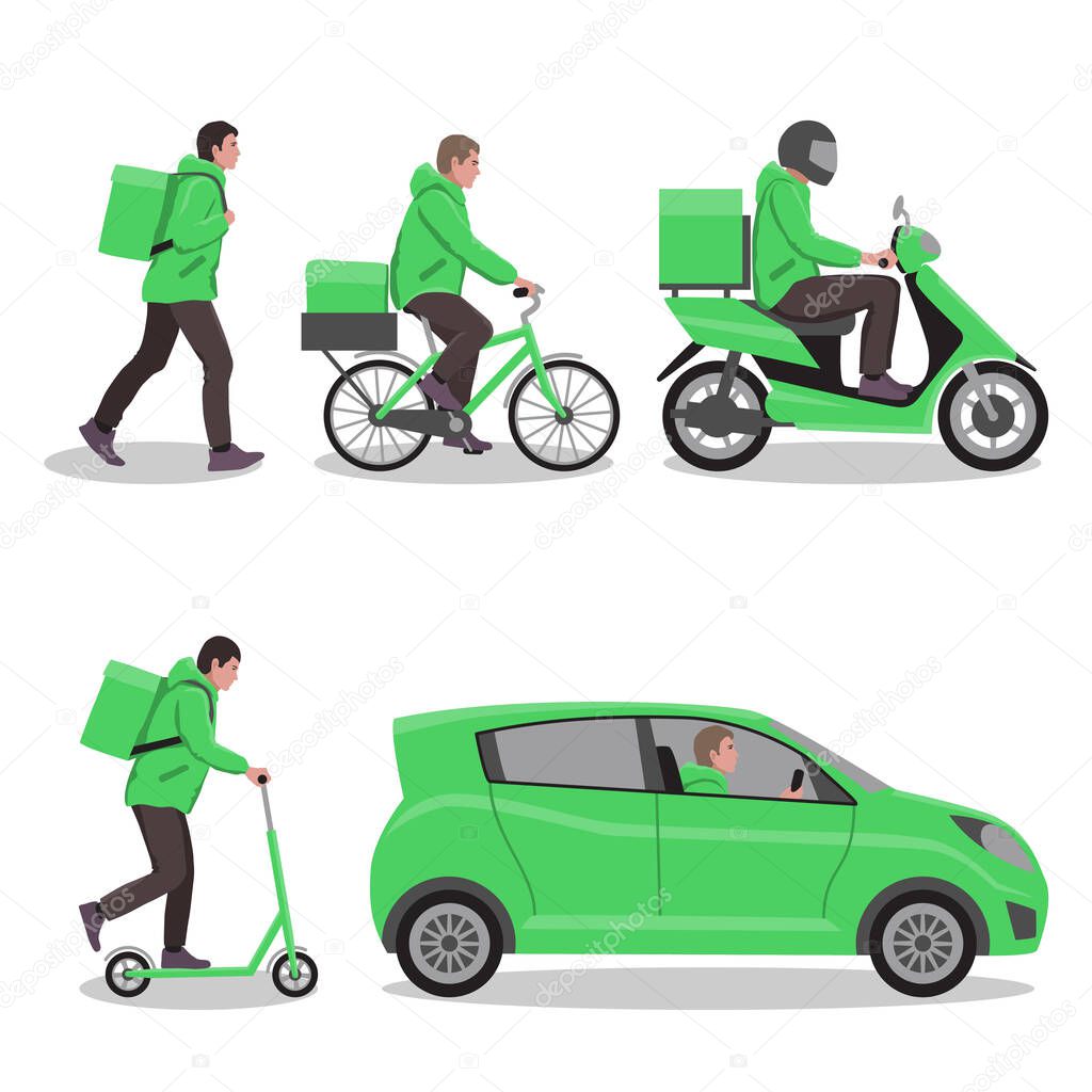 Delivery service or courier service set. Different types of home delivery food, products and consumer goods