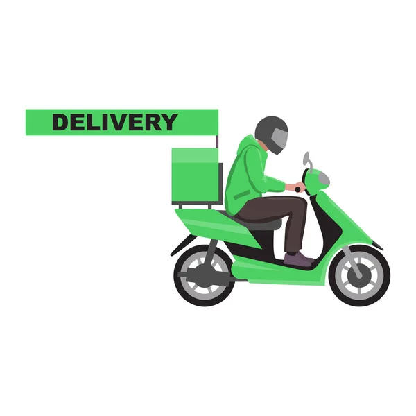 Señal de entrega con un scooter de entrega verde — Vector de stock