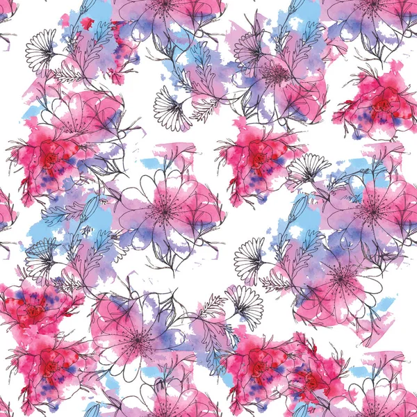 Seamless Watercolor Pattern Painted Flowers Pink Colors Light Background — Stock Photo, Image