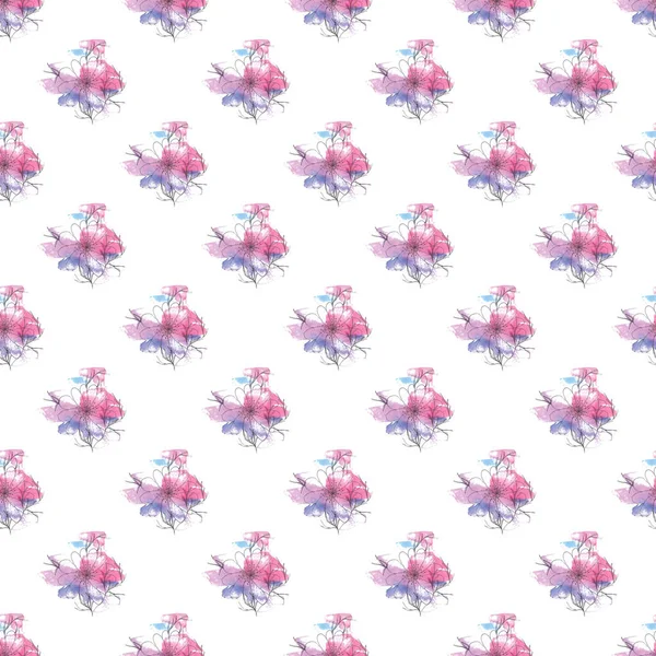 Απρόσκοπτη Ακουαρέλα Μοτίβο Ζωγραφισμένα Λουλούδια Ροζ Χρώματα Ανοιχτό Φόντο — Φωτογραφία Αρχείου
