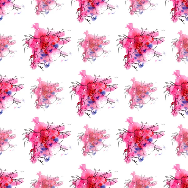 Seamless Watercolor Pattern Painted Flowers Pink Colors Light Background — Stock Photo, Image