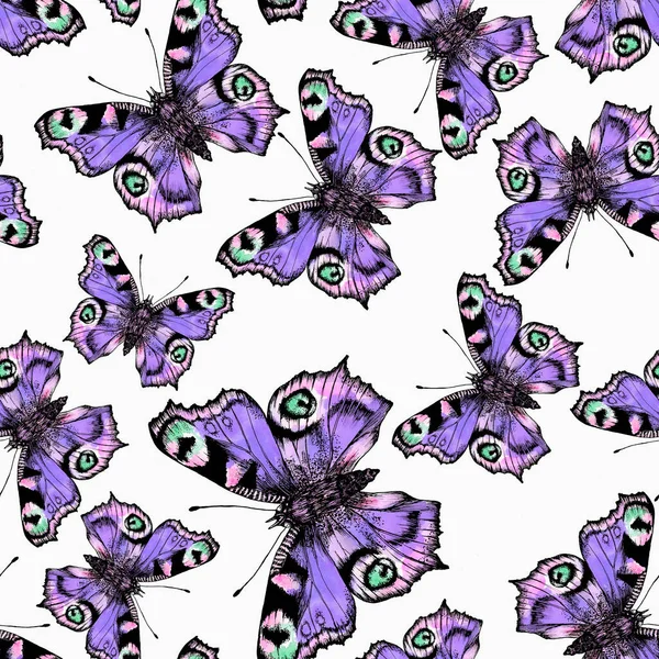 Acquerello Disegnato Mano Modello Senza Soluzione Continuità Con Farfalle — Foto Stock
