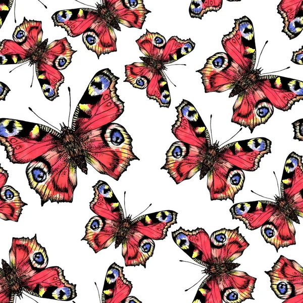 Acquerello Disegnato Mano Modello Senza Soluzione Continuità Con Farfalle — Foto Stock