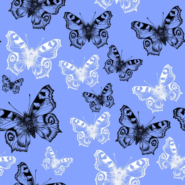 Handritat Grafiskt Sömlöst Mönster Med Fjärilar — Stockfoto