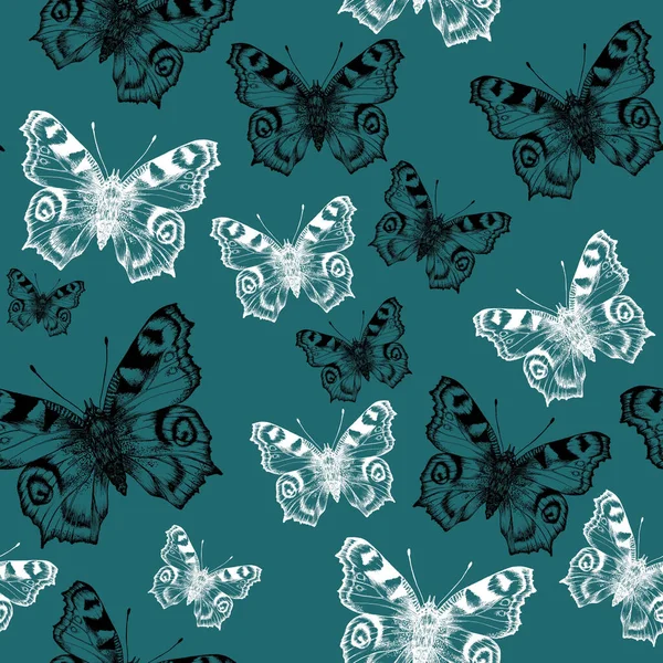 Handgetekend Grafisch Naadloos Patroon Met Vlinders — Stockfoto