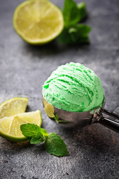 Ice cream ball with mint and lime