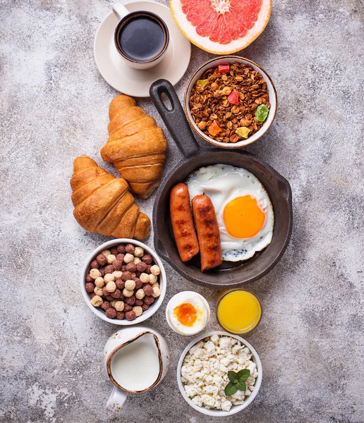 な健康的な朝食のセットです コピー スペース平面図 — ストック写真