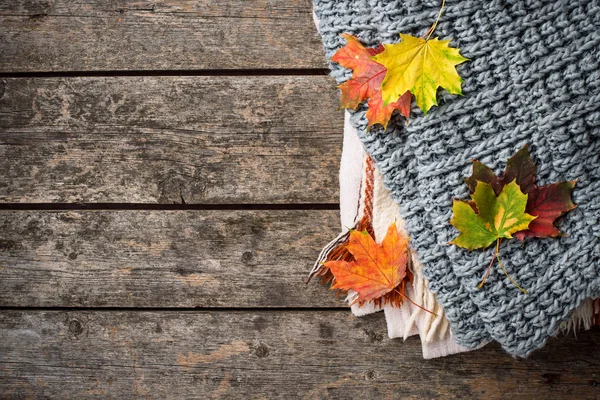 Fond Automne Avec Plaid Feuilles Espace Pour Texte Frais Généraux — Photo