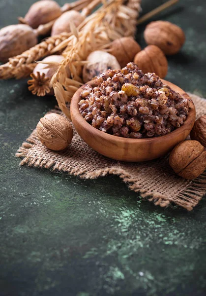 Comida doce tradicional kutia. Prato de Natal em Ucrânia, Bielorrússia — Fotografia de Stock