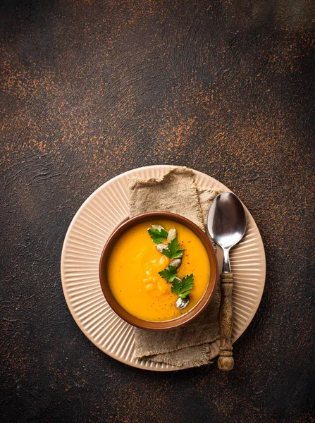 Sup krim labu musim gugur vegetarian — Stok Foto