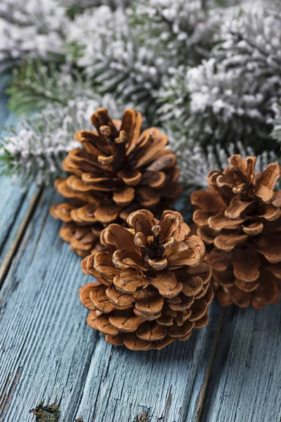 Natale o Capodanno sfondo festivo con pigne — Foto Stock