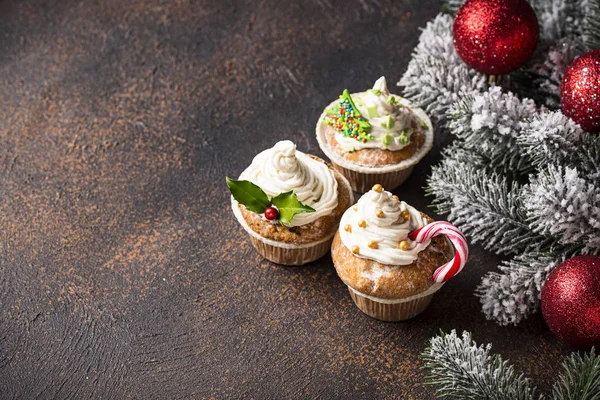 Cupcake Festivo Natal Com Decorações Diferentes Alimentos Para Festas — Fotografia de Stock