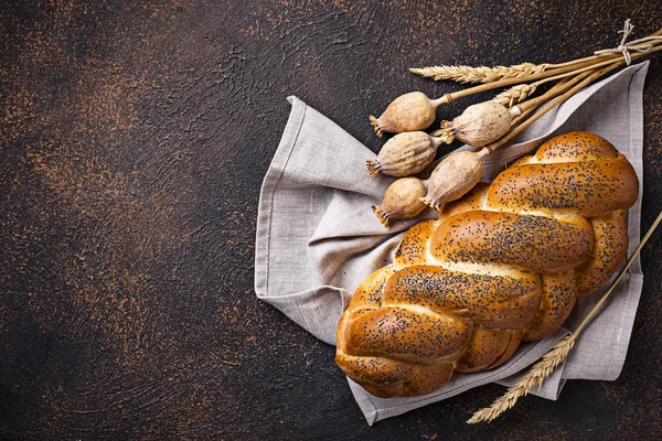 Sweet Bread Poppy Seeds Top View Space Text — Stock Photo, Image