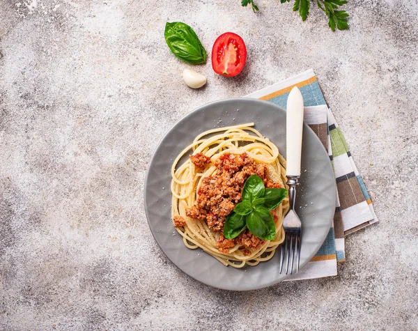 Pasta Boloñesa Espaguetis Con Salsa Carne Plato Italiano Tradicional — Foto de Stock