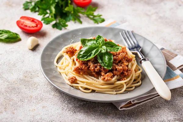 Pasta Boloñesa Espaguetis Con Salsa Carne Plato Italiano Tradicional —  Fotos de Stock