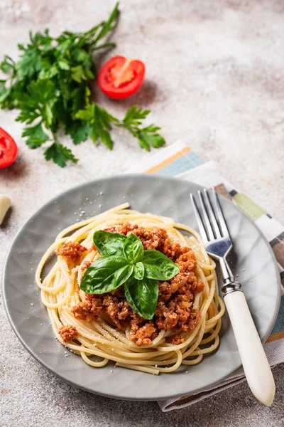 Pasta Boloñesa Espaguetis Con Salsa Carne Plato Italiano Tradicional —  Fotos de Stock