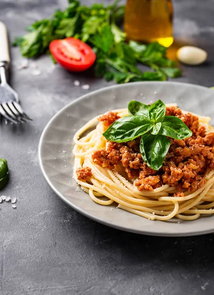 Pasta Boloñesa Espaguetis Con Salsa Carne Plato Italiano Tradicional — Foto de Stock