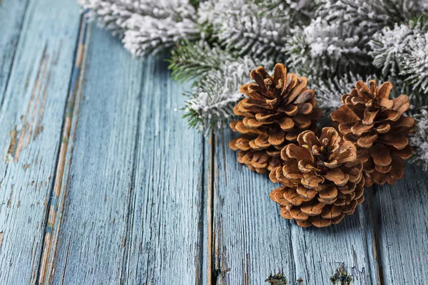 Çam kozalakları ile Noel ve yeni yıl festival arka plan — Stok fotoğraf