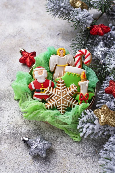 Χριστουγέννων Cookies Μελόψωμο Και Υποκατάστημα Της Δέντρο Εορταστική Φόντο — Φωτογραφία Αρχείου