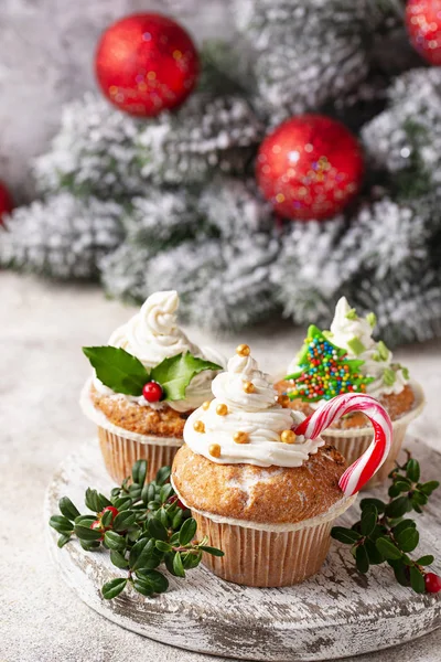 Christmas Festive Cupcake Different Decorations Party Food — Stock Photo, Image