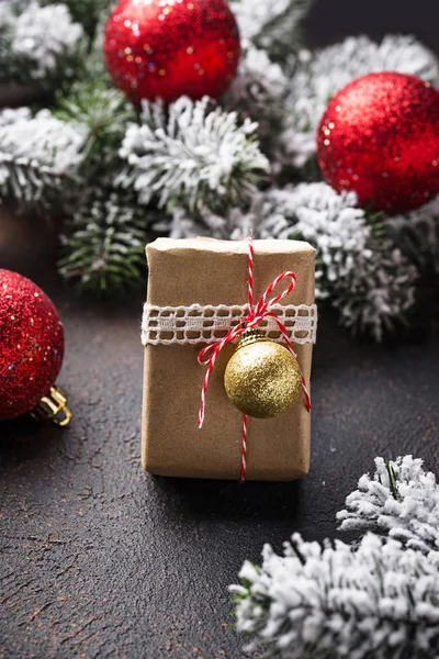 Fondo Navidad Con Rama Árbol Caja Regalo — Foto de Stock