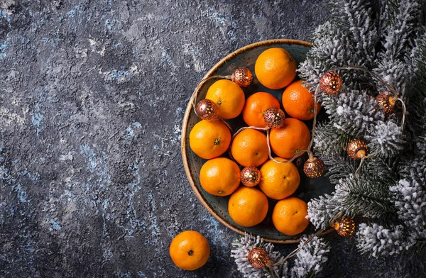 Fresh Ripe Tangerines Bowl Top View Toned — Stock Photo, Image