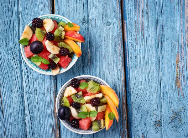 Salada Frutas Com Melancia Banana Kiwi Bagas — Fotografia de Stock