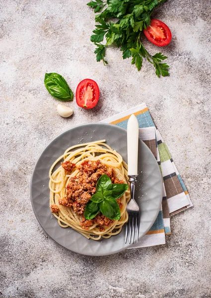 Pasta boloñesa. Espaguetis con salsa de carne —  Fotos de Stock