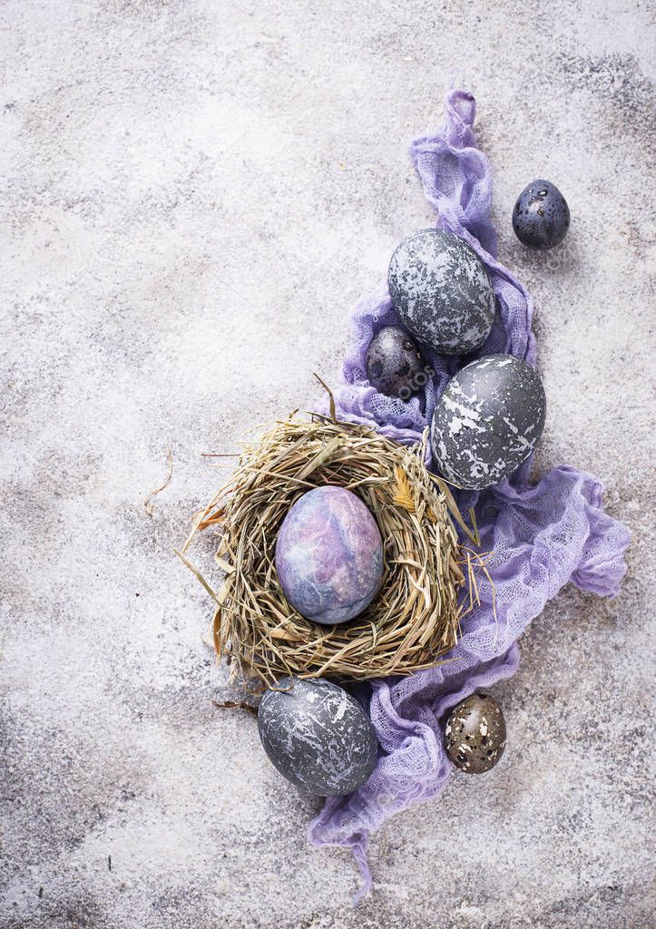 Easter eggs with stone or marble effect