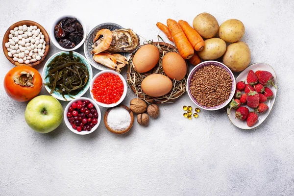 Gezonde voeding met jodium. Producten rijk aan ik — Stockfoto