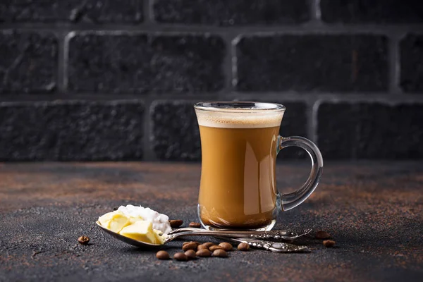 Bulletproof coffee. Ketogenic low carb drink — Stock Photo, Image