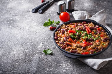 Geleneksel Meksika çanak Chili con Carne