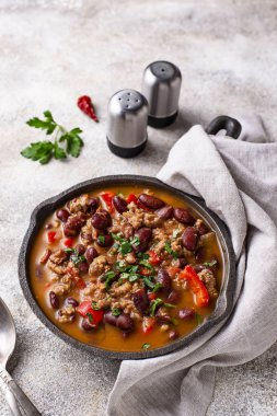 Geleneksel Meksika çanak Chili con Carne