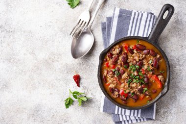 Geleneksel Meksika çanak Chili con Carne