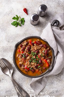 Geleneksel Meksika çanak Chili con Carne