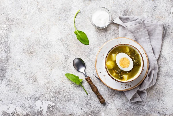 Sopa de acedera o borscht verde con huevos — Foto de Stock