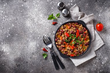 Geleneksel Meksika çanak Chili con Carne