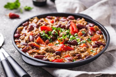 Geleneksel Meksika çanak Chili con Carne