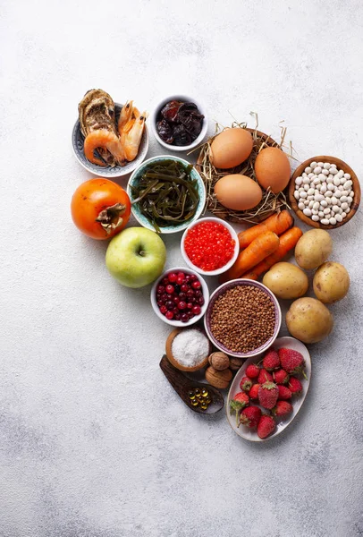 Gezonde voeding met jodium. Producten rijk aan ik — Stockfoto