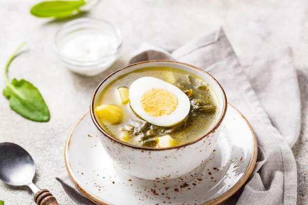 Soupe à l'oseille ou bortsch vert aux œufs — Photo