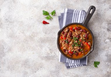 Geleneksel Meksika çanak Chili con Carne