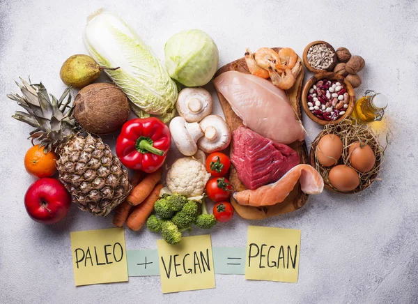 Pegan diet. Paleo and vegan products — Stock Photo, Image