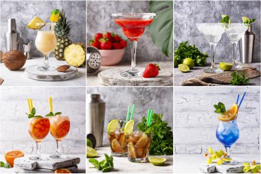 Different summer cocktails. Food collage clipart