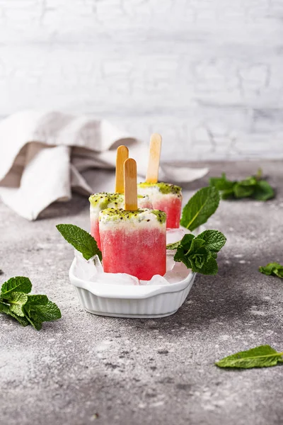 Homemade popsicles in shape of watermelon — Stock Photo, Image
