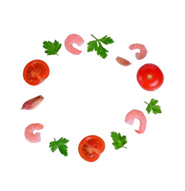 Domates ve karides beyaz izole