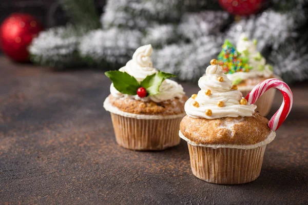 Christmas festive cupcake with different decorations — Stock Photo, Image
